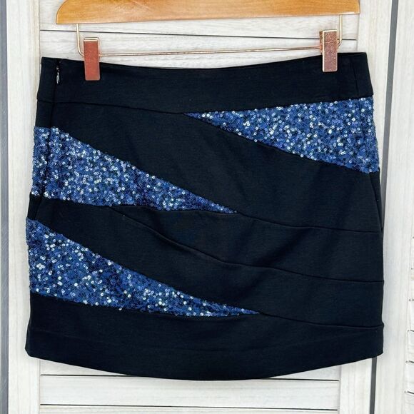 Express Knit Sequin Panel Mini Skirt Blue Black Size 4 - Picture 3 of 11